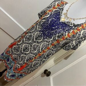 Anthropology THML Tasseled and Embroidered Short Sleeve Tunic Womens Medium